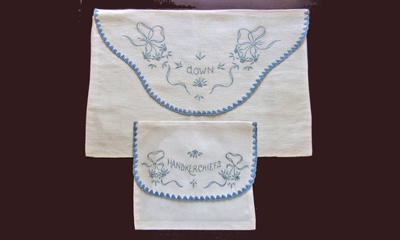Antique Vintage Nightgown and Hankie Pouch Bags -… - image 1