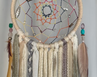 Rainbow Dreamcatcher: Handmade 6" with Feathers and Beads