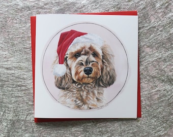 Cockapoo, Christmas Card, Sable Cockapoo, Santa Hat, Festive, Doodle Dog, Greeting Card