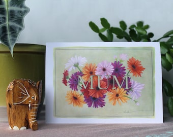 Moederdag kaart, Mother's Day, Gerbera, Gerbera's, A5, wit Recycled, wenskaart, verjaardagskaart, bloemen, Floral, kleurrijk, bloemen