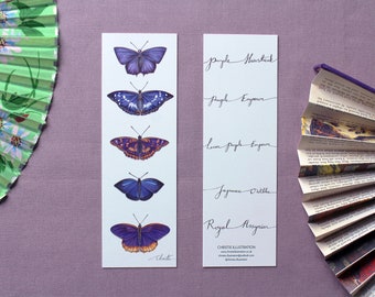 Purple Bookmark, butterfly, bookmark, illustrated bookmark, bookmark set, book lovers gift, birthday gift, book merchandise, reading, books