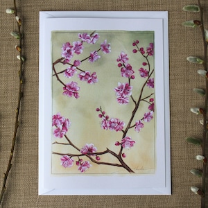 Fleur de prunier, Ume Blossom, A5, blanc recyclé, carte de voeux, carte d’anniversaire, carte de fleur, Sakura, Floral, roses fleurs