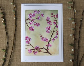 Plum Blossom, Ume Blossom, A5, White Recycled, Greeting Card, Birthday Card, Blossom Card, Sakura, Floral, Pink Flowers