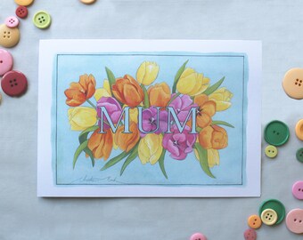 Mother's Day Card, Mother's Day, Darwin Tulips, Tulips, Tulip, A5, Recycled, Greeting Card, Card, Flowers, Floral, colourful, colour, color