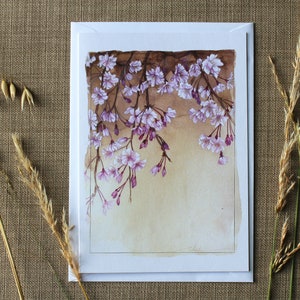 Weinen Sakura, A5, weiß Recycling, Grußkarte, Geburtstagskarte, Blossom Karte, Sakura, Blumen, rosa Blumen