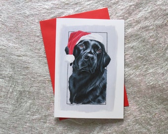 Black Labrador, Christmas Card, Labrador Retriever, Santa Hat, Festive, Greeting Card