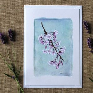 Sakura Piangente, A5, Bianco Riciclato, Biglietto d'auguri, Biglietto di compleanno, Biglietto Fiore, Sakura, Floral, Fiori Rosa