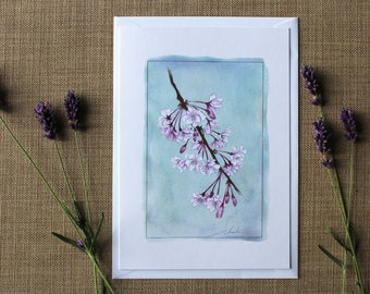 Huilende Sakura, A5, wit gerecycled, wenskaart, verjaardagskaart, Blossom Card, Sakura, bloemen, roze bloemen