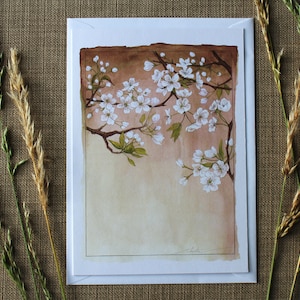 Fiore di pera, A5, Bianco riciclato, Biglietto d'auguri, Biglietto di compleanno, Carta Fiore, Fiore, Floreale, Fiori Bianchi
