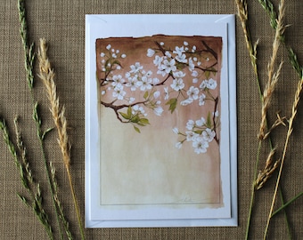 Pear Blossom, A5, White Recycled, Greeting Card, Birthday Card, Blossom Card, Blossom, Floral, White Flowers