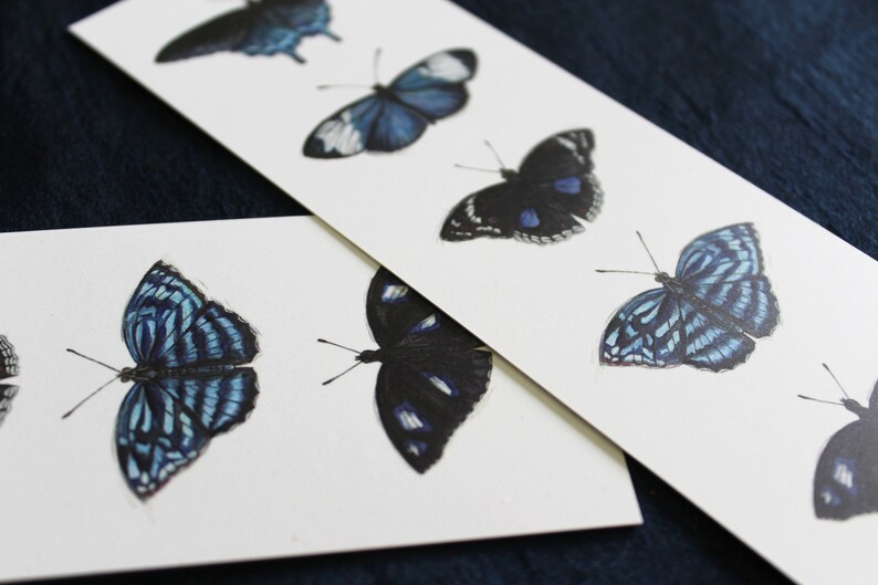 Blue Bookmark, butterfly, bookmark, illustrated bookmark, bookmark set, book lovers gift, birthday, gift, book merchandise, reading, books image 3