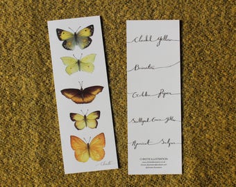 Yellow Bookmark, butterfly, bookmark, illustrated bookmark, bookmark set, book lovers gift, birthday gift, book merchandise, reading, books