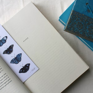 Blue Bookmark, butterfly, bookmark, illustrated bookmark, bookmark set, book lovers gift, birthday, gift, book merchandise, reading, books image 4