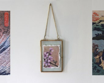 Peach Blossom, Miniature Painting, Original Painting, Handmade, Metal Frame, Metal Edged Frame, Recycled Paper, Blossoms, Floral, Flowers