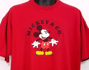 Mickey Mouse T Shirt Vintage 90s Mickey & Co Disney Red Mens Size XL