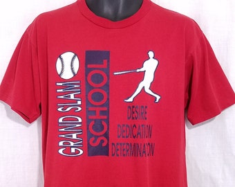 Grand Slam School T Shirt Vintage 90s Baseball Made In USA Red Mens Size Large