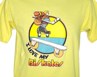Bi Skates T Shirt Vintage 70s I Love My BiSkates Transfer Made In USA Mens Size Medium