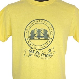 USS Constellation CV-64 T Shirt Vintage 80s United States Navy Mess Cook Made In USA Mens Size Small