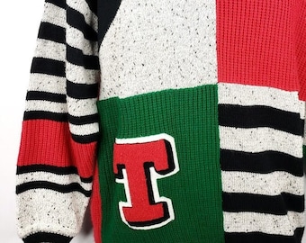 Tangiers Colorblock Letter Sweater Vintage 80s Striped Crew Neck Varsity Mens Size Small