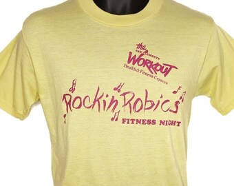 Rockin Robics Fitness Night T Shirt Vintage 80s San Clemente Workout Health And Fitness Centers Made In USA Mens Size Large