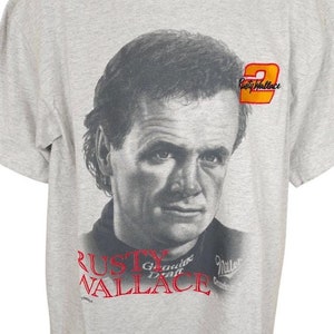 Vintage Rusty Wallace T Shirt Mens Size Large Gray NASCAR Racing Made In USA