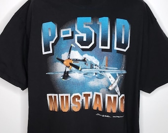 North American P-51D Mustang T Shirt Vintage 90s Military Fighter Bomber Aviation Mens Size 2XL