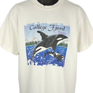 Killer Whale T Shirt Vintage 90s College Fjord Alaska Glaciers Nature Tee Mens Size Large