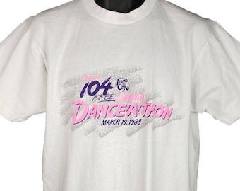 Dance A Thon T Shirt Vintage 80s 1988 Fame City 104 KRBE Houston Made In USA Mens Size Large