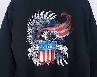 Bald Eagle amerikansk flagga tröja vintage 90-tal Leeper tillverkning fräsning svarvning herrstorlek XL