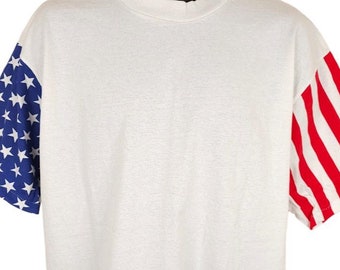 Vintage American Flag T Shirt Mens Size XL White 90s Patriotic