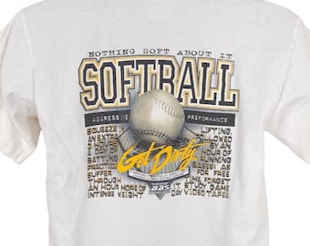 Camiseta de softbol vintage para hombre, talla mediana, blanca, años 90, nada suave al respecto, fabricada en EE. UU.