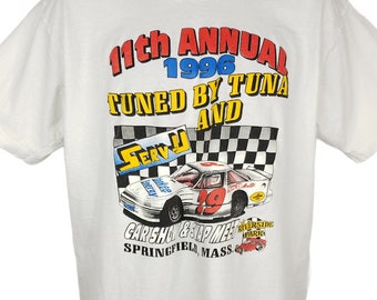 Tuned By Tuna Car Show T Shirt Vintage 90s 1996 Maaco Racing Made In USA Mens Size Large