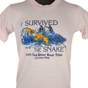 Snake River White Water Rafting T Shirt Vintage 80s Jackson Hole 50/50 Made In USA Mens Size Small