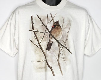 Northern Cardinal Bird T Shirt Vintage 90s David Wenzel Artist 50/50 Mens Size Large