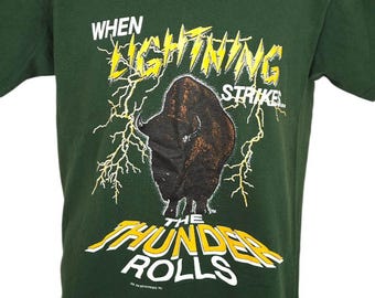 Vintage Lightning Strikes Buffalo T Shirt Mens Size Medium Green 90s Thunder Rolls Made In USA