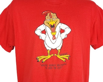 Rooster Chicken T Shirt Vintage 80s Funny Crude Humor Joke Made In USA Mens Size Medium