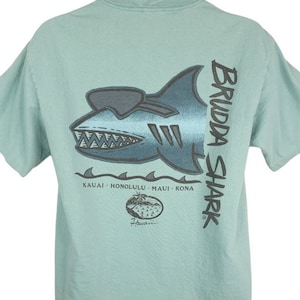 Brudda Shark Surfer T Shirt Vintage 90s Hawaii Honolulu Maui Made In USA Mens Size Large
