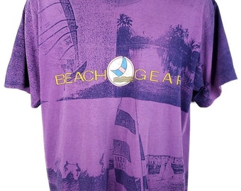 Beach Gear Surfer T Shirt Vintage 80s Sailing Windsurfing All Over Print Mens Size Large
