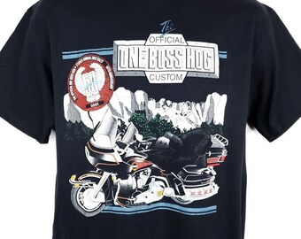 Sturgis Black Hills Rally Hear The Thunder Graphic Tee Vintage 2000s Flaming Biker Black T-Shirt Free Shipping to USA | Size Medium