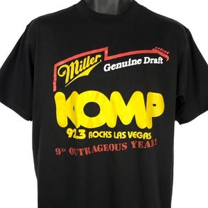 Miller Genuine Draft Guitar T Shirt Vintage 80s KOMP 92.3 Las Vegas 50/50 Made In USA Mens Size Large