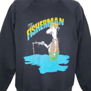 Fisherman Sweatshirt Vintage 80s Fishing Fish Outdoors Made In USA Mens Size Large