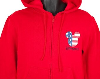 Vintage Disneyland Sweatshirt Hoodie Womens Size Medium Red 90s Y2K Mickey Mouse Full Zip Made In USA