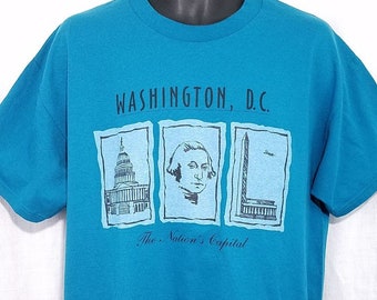 Washington DC T Shirt Vintage 90s The Nations Capital Blue Mens Size Large