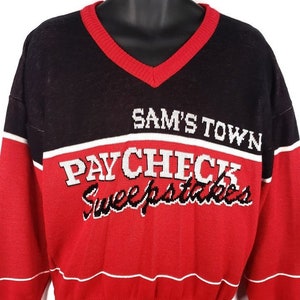Sams Town Casino Sweater Vintage 80s Las Vegas V Neck Made In USA Mens Size Large