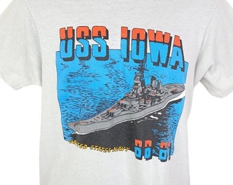 USS Iowa T Shirt Vintage 90s United States Navy Battleship BB-61 Made In USA Mens Size Small