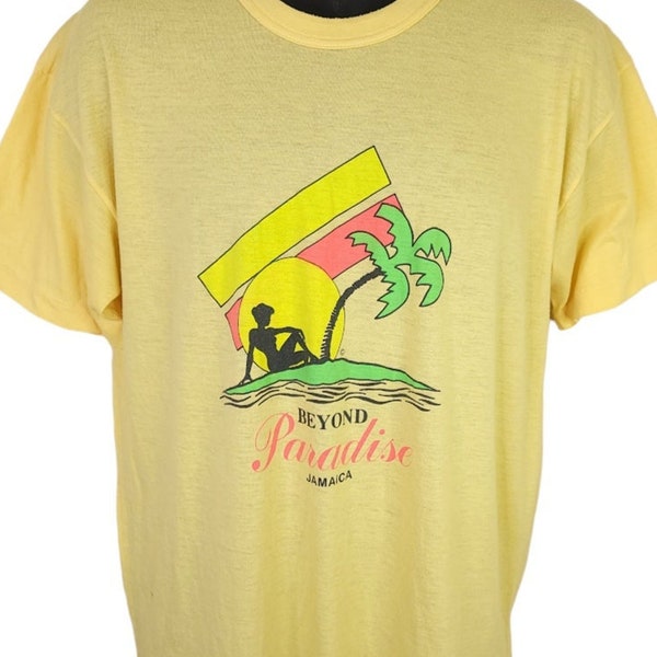 Jamaica Beyond Paradise T Shirt Vintage 80s Tropical Travel Palm Tree Mens Size Medium