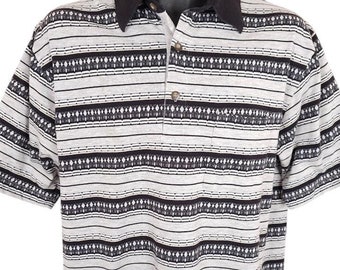 Vintage Classics Palmland Polo Shirt Mens Size Large Gray Black 90s Striped