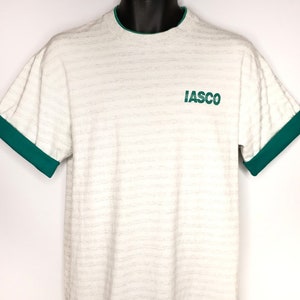 IASCO Flight Training School T Shirt Vintage 90s Airline Pilot Striped Vaporwave Made In USA Mens Size Large