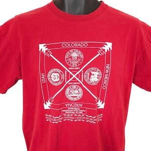 ヴィンテージ フォーコーナーズ Tシャツ メンズ サイズ ミディアム レッド Y2K ナバホ族記念碑