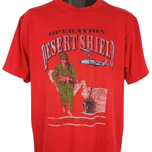 Operation Desert Shield T Shirt Vintage 90s Fighter Jet Saudi Arabia Mens Size Large